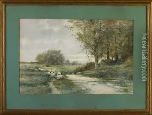 Andscape With Geese By A Stream Oil Painting - Reuben Le Grand Johnston