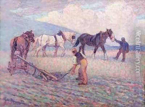 The Turn-Rice Plough Oil Painting - Robert Polhill Bevan
