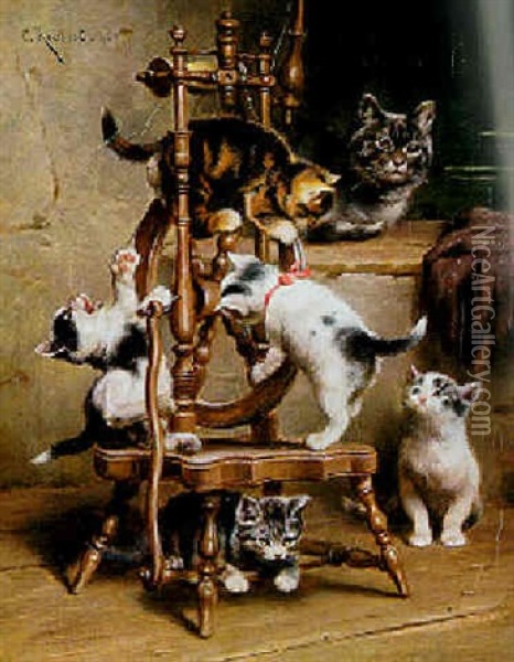 Katzenfamilie Oil Painting - Carl Reichert