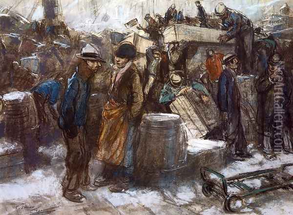 The Docks, New York City Oil Painting - Everett Shinn