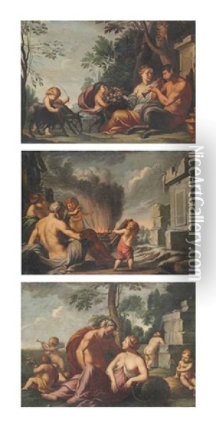 An Allegory Of Autumn; An Allegory Of Winter; And An Allegory Of Spring (3 Works) Oil Painting - Giulio Carpioni
