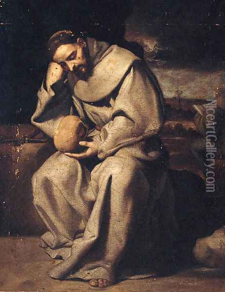 Saint Francis in meditation Oil Painting - Francisco Ribalta