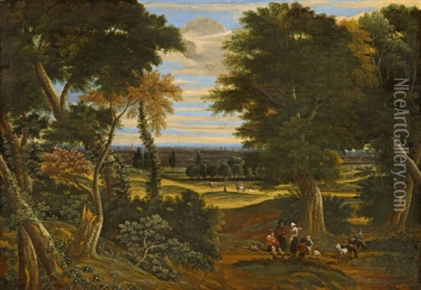 Wooded Landscape With Shepherds And Horsemen Oil Painting - Jacques d' Arthois