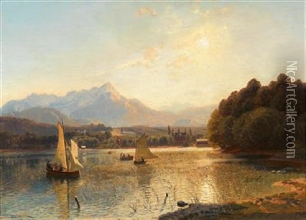 Sonnenuntergang Uber Der Bucht Von Velden, Worthersee Oil Painting - Anton Hlavacek
