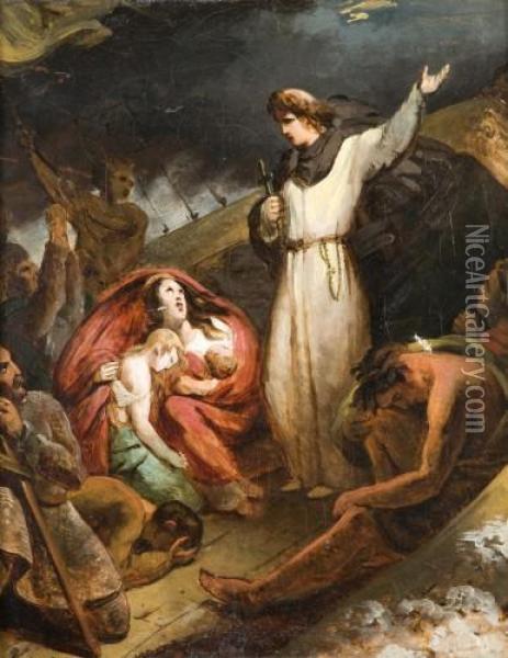 Saint Dominique Sauvant Des Marchands Naufrages Dans Le Rhone Oil Painting - L. Charles Auguste Couder