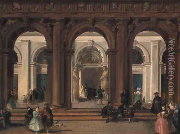 The entrance to the Biblioteca Marciana, Venice Oil Painting - Giuseppe Bernardino Bison