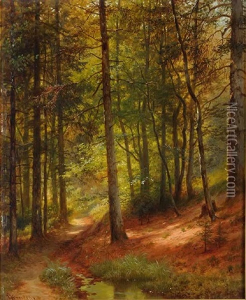 The Interior Of A Forest Oil Painting - Johann (Jan) Kautsky