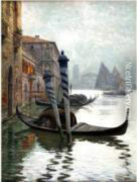 Canal A Venise. Oil Painting - Emilio Vasarri