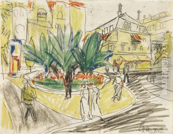 Das Boskett Auf Dem Albertplatz In Dresden Oil Painting - Ernst Ludwig Kirchner