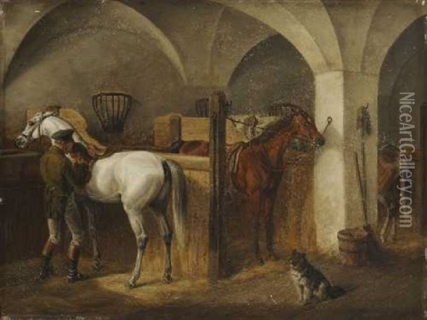 Im Pferdestall Oil Painting - Albrecht Adam