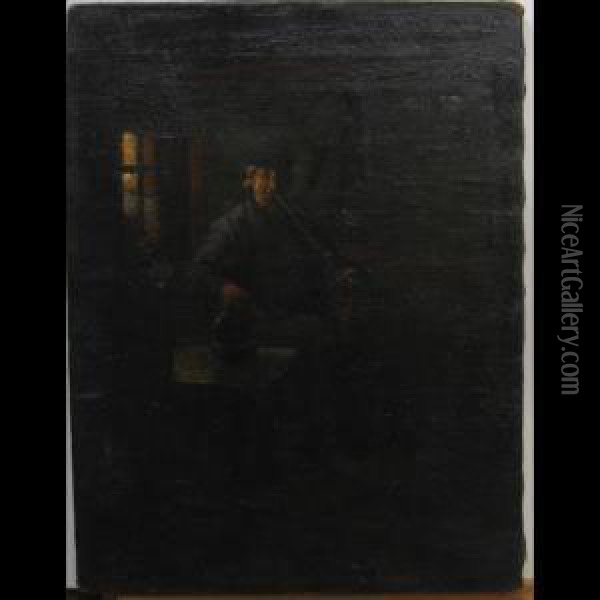 Gentleman By Window Enjoying His And Drink Oil Painting - Albert Curtis Williamson