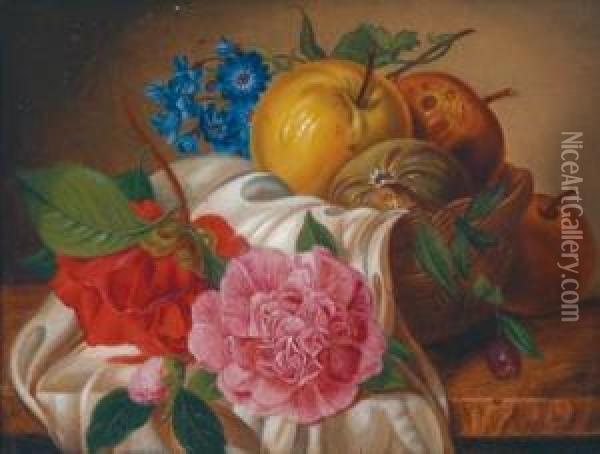 Still Life With Flowers And Fruits Oil Painting - Anton Mollis