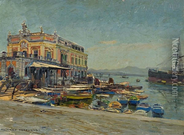 Im Hafen Von Neapel Oil Painting - Heinrich Hermanns