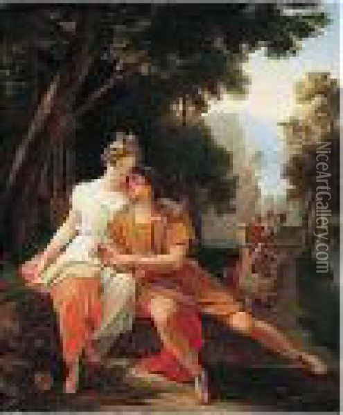 Propertius And Cynthia At Tivoli Oil Painting - Auguste Jean Bapt. Vinchon