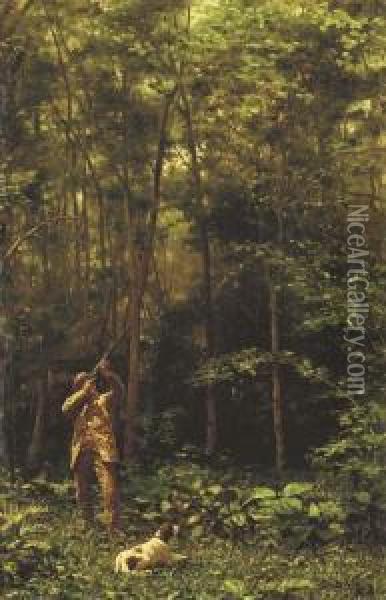 Woodcock Shooting In A Wood Oil Painting - John Martin Tracy