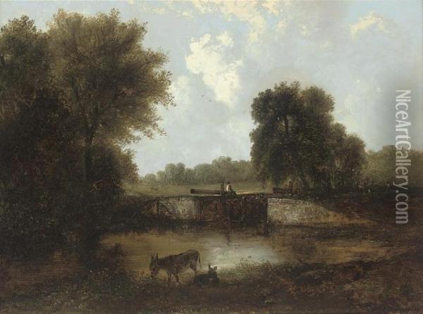 Bowden Lock, Suffolk Oil Painting - Edward Robert Smythe