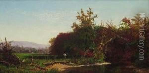Hunters In A Fall Landscape Oil Painting - Hugh Bolton Jones