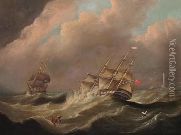 The Brig 'england', In A Heavy Swell Oil Painting - Thomas Buttersworth