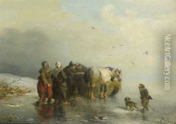 Bauern Auf Dem Eis Oil Painting - Carl Hilgers