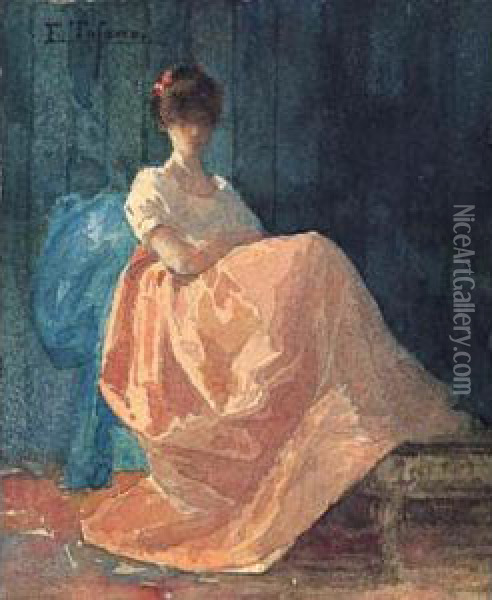 Donna Elegante Seduta Oil Painting - Edoardo Tofano