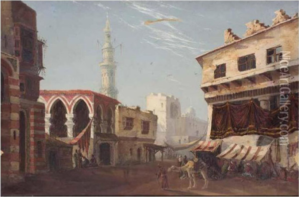 Arab Street Scene Oil Painting - Henry Stanton Lynton
