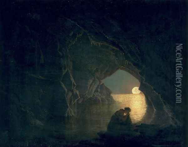 A Grotto With the Figure Of Julia, 1780 Oil Painting - Josepf Wright Of Derby