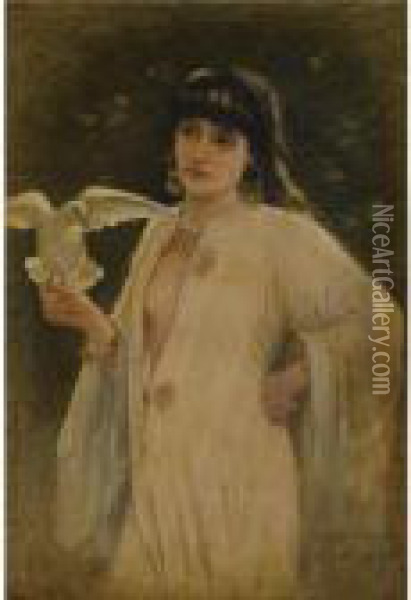 Girl Holding A Dove Oil Painting - Eisman Semenowsky