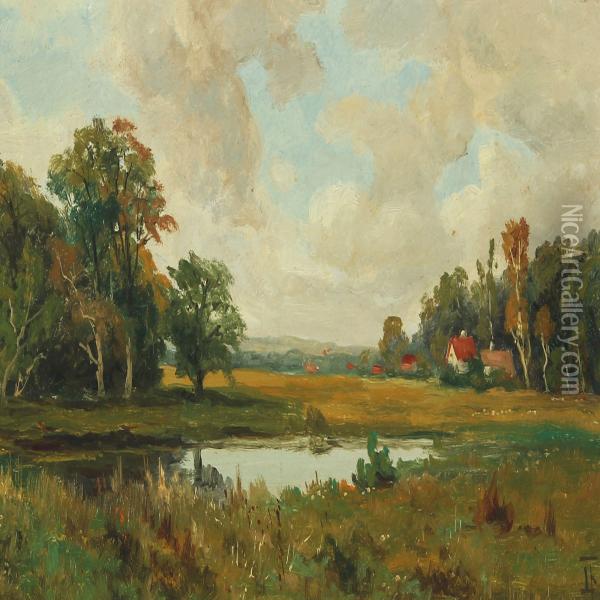 Houses Near The Edge Of The Forrest Oil Painting - Lorenz Frolich