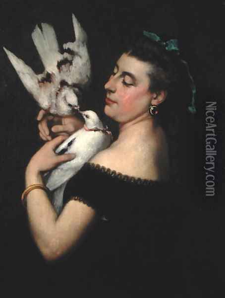 Woman with Pigeons Oil Painting - Gustave Courbet