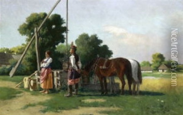 Bauernpaar Am Ziehbrunnen Oil Painting - Wladislaw Karol Szerner