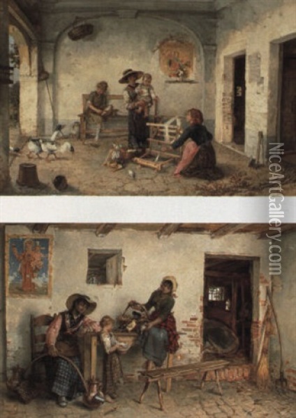 Interno Rustico Con Giovani Contadini Oil Painting - Antonio Pascutti
