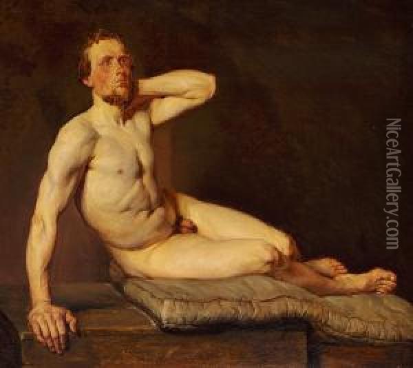 Academy Study Of A Seated Male Nude Oil Painting - Christoffer Wilhelm Eckersberg