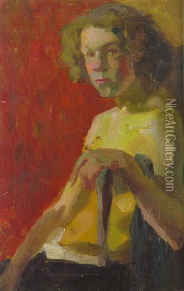 Sitzender Weiblicher Halbakt Oil Painting - Rudolf Levy