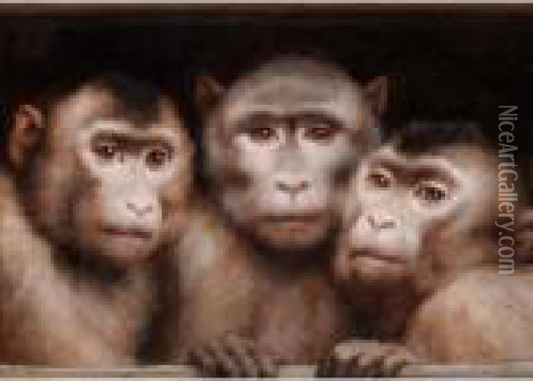 Three Monkeys Oil Painting - Gabriel Cornelius Von Max