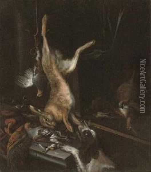 A Game Still Life With A Spaniel Oil Painting - Dirk Valkenburg