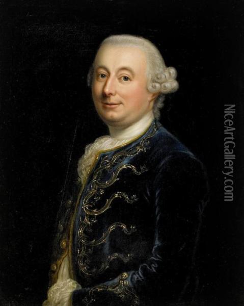 Portratt Av Adelsman Kladd I Morkbla Sammetsrock - Midjebild Oil Painting - Alexander Roslin