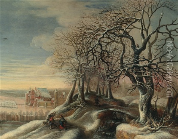 Winterlandschaft Vor Kastell Tervuren Oil Painting - Denis van Alsloot