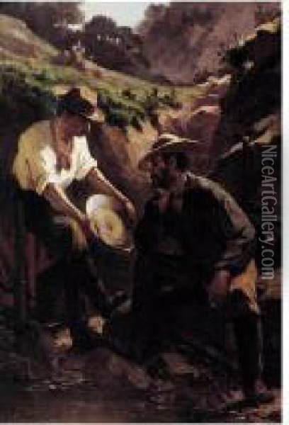 Two Miners Oil Painting - Ernest Narjot