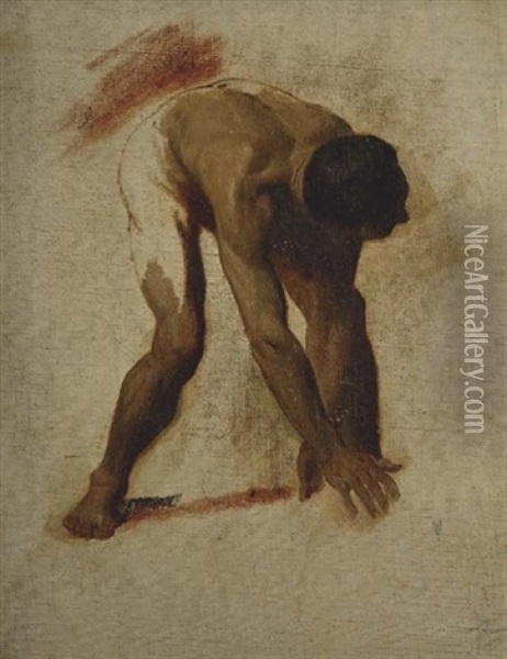 An Academic Study Of A Male Nude Oil Painting - Henri Lehmann