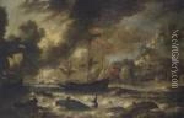 Dutch Whaling Ships In The North Atlantic Off The Coast Of Iceland Oil Painting - Bonaventura, the Elder Peeters