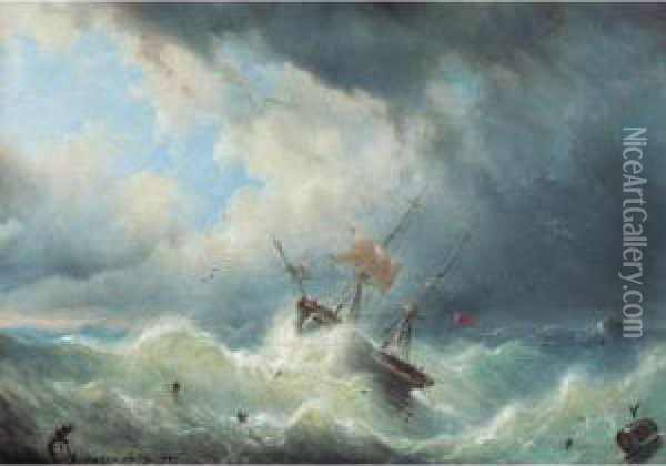 Braving The Storm Oil Painting - Raden Sjarief B. Saleh
