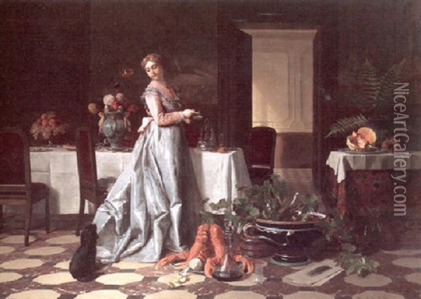 Preparing The Banquet Oil Painting - David Emile Joseph de Noter