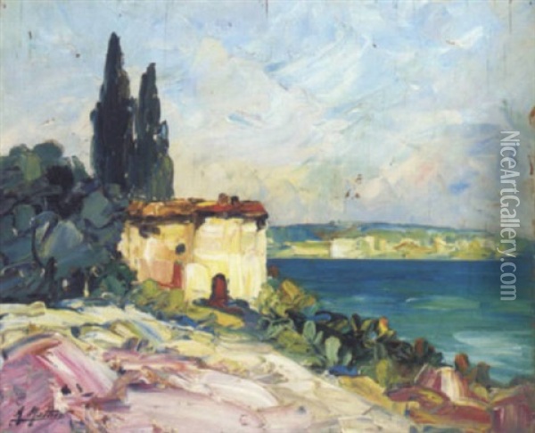 Petite Plage, St. Tropez Oil Painting - Adolphe Mathis