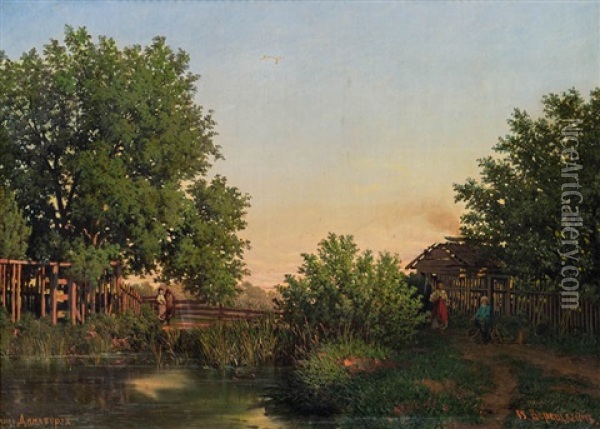 Landschaft Bei Dunaburg Oil Painting - Petr Petrovich Vereshchagin