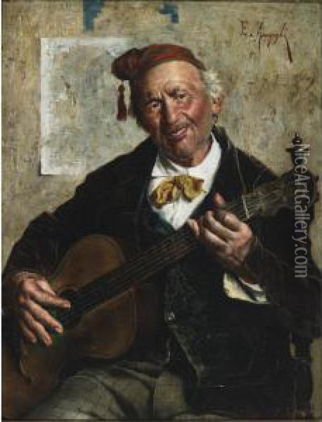 The Old Musician Oil Painting - Eugenio Zampighi