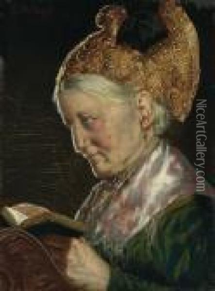 Lesende Dame Im Profil. Oil Painting - Theodor Recknagel