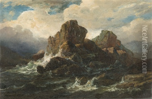 Sturmische Felsenkuste In Norwegen Oil Painting - Friedrich Johann C.E. Preller the Elder
