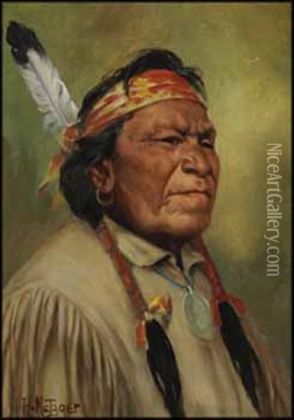 Jumping Bear, Sioux Chief Of The Reserve Of Standing Buffalo, Qu'appelle Oil Painting - Henry Metzger