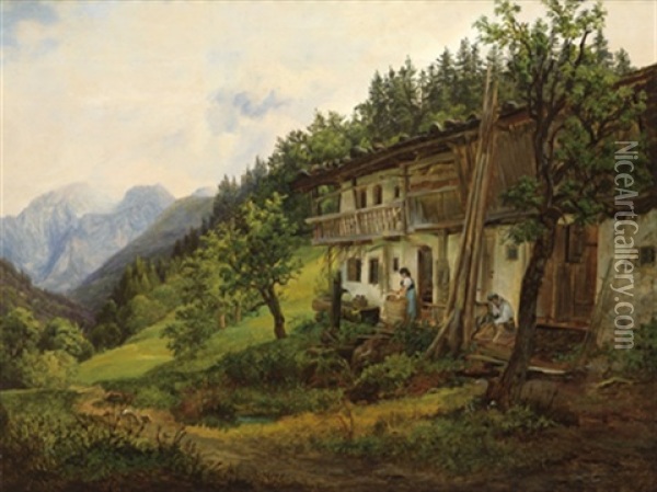 Almwirtschaft Oil Painting - Anton Schiffer