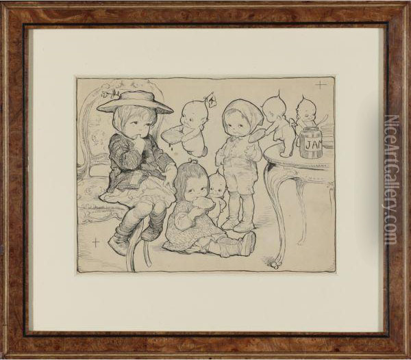 The Kewpies' Christmas Party Oil Painting - Rose Cecil O'Neill Lathom